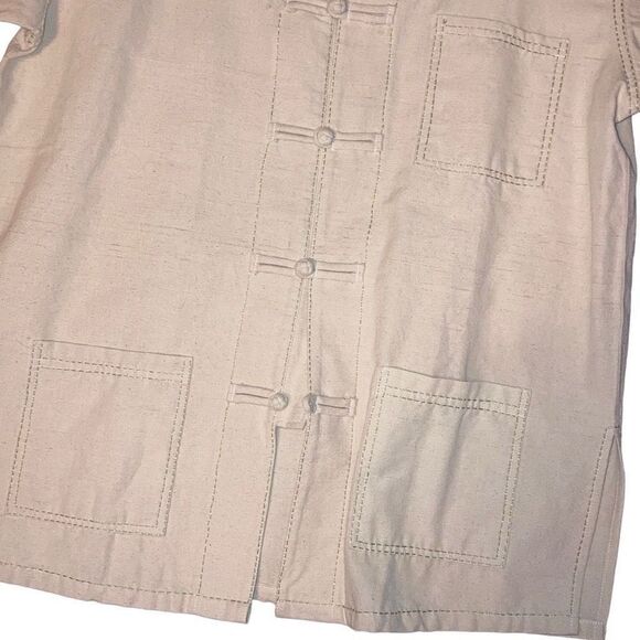 Vintage Handmade Men’s Sz XL Asian Short Sleeve Linen Shirt Jacket Thin Tai Chi - Picture 4 of 4